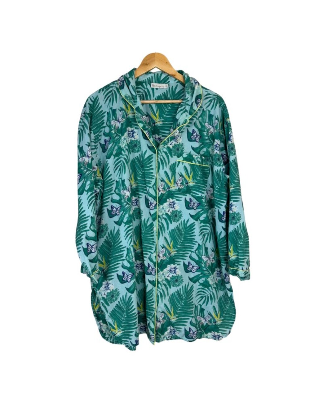 Mahogany 100% Cotton Sleep Shirt Women's XL Butterflies Tropical Hawaiian Lounge